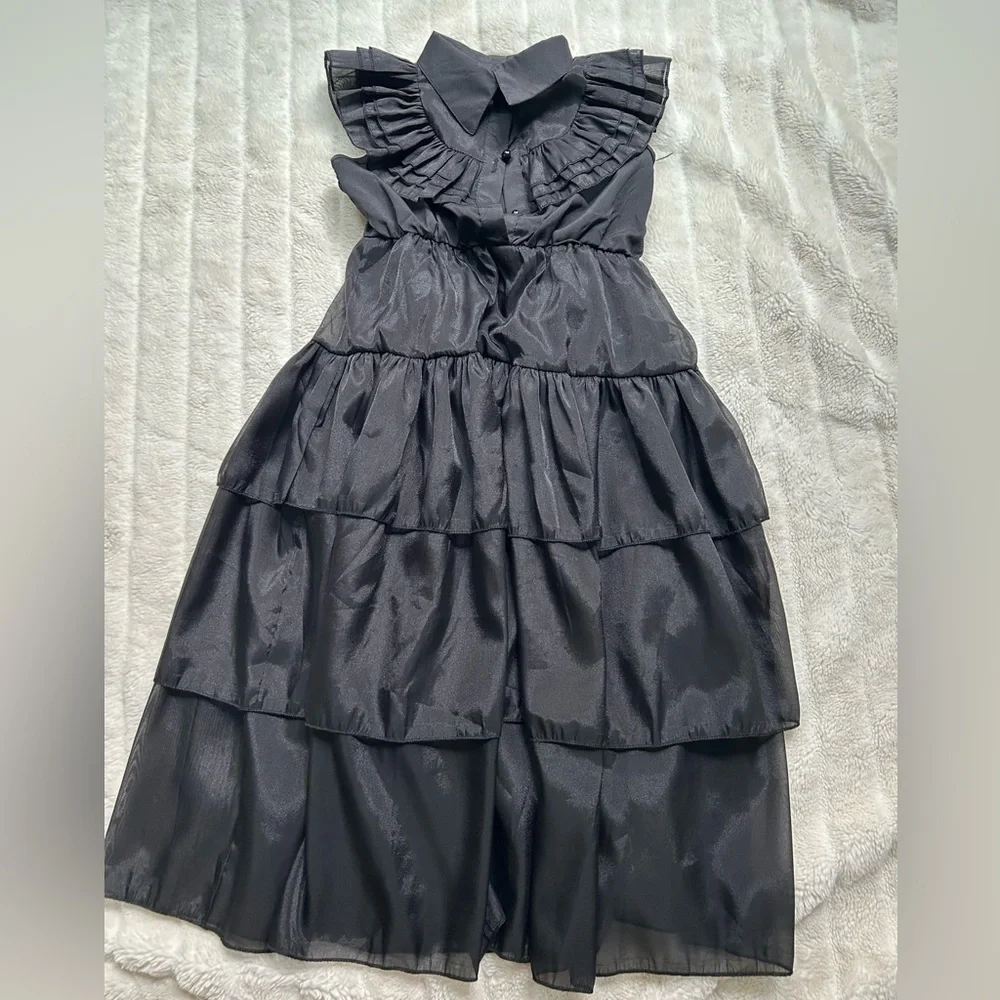 Wednesday Addams Black Costume Tiered Kids Halloween Dress
